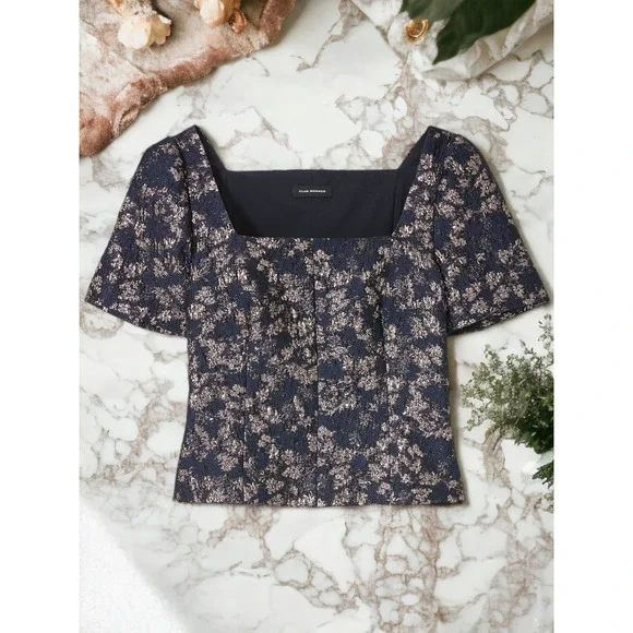 (60% OFF) NWT Club Monaco Brocade Blue Multi Puff Sleeve Blouse Size 6 MSRP $168 - Picture 5 of 6